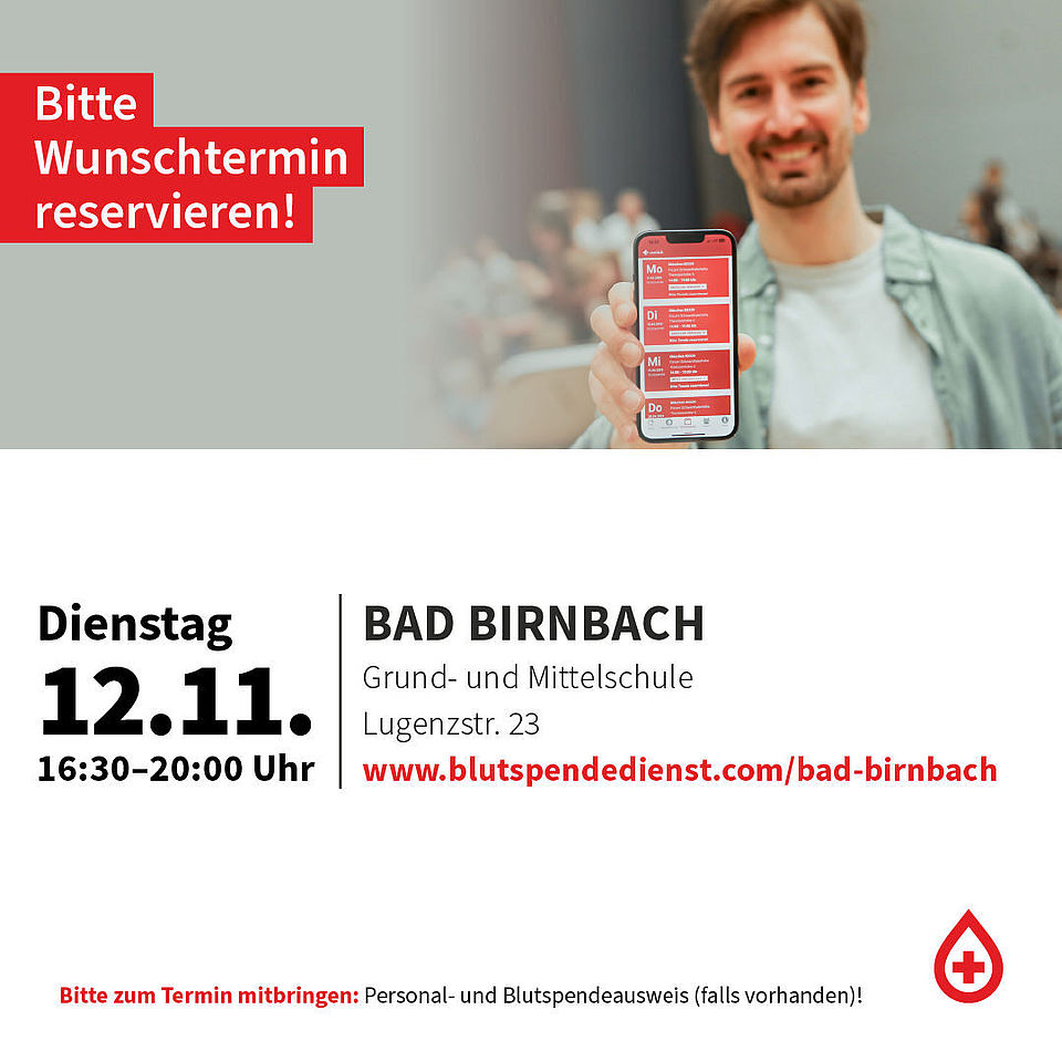 BRK Blutspende in Bad Birnbach November 2024