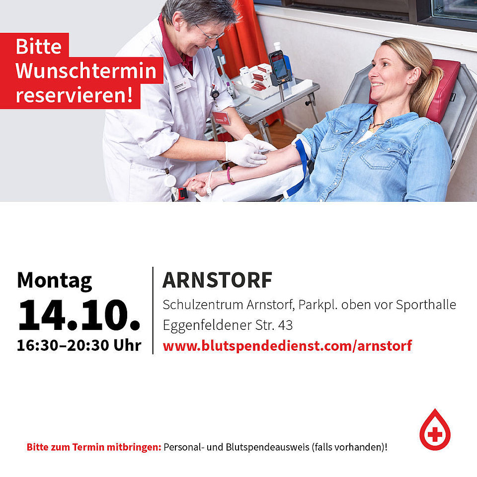 Blutspende des BRK am 14. Oktober 2024 in Arnstorf