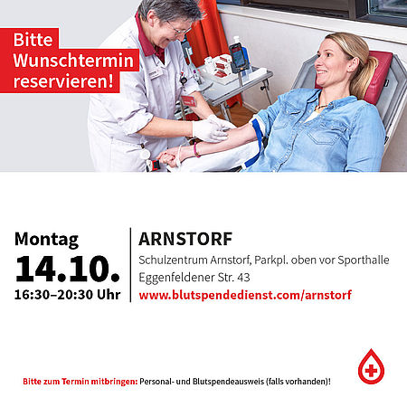 Blutspende des BRK am 14. Oktober 2024 in Arnstorf